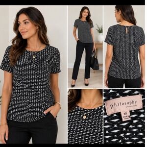 Philosophy‎ Republic Clothing Black White Geometric Textured Top XS Keyhole Back